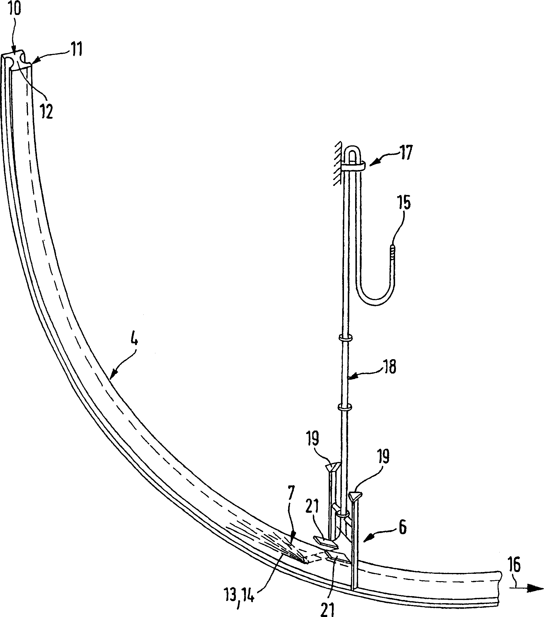 Method and device for draining waste water in the inner bend of a beam blank casting machine