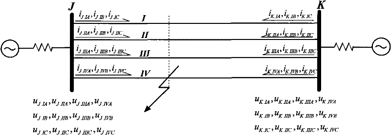 Parameter adaptive failure distance measurement method for transmission line with four-circuit on single tower