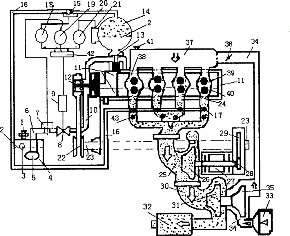 Oil-water fuel combined type exhaust gas power engine