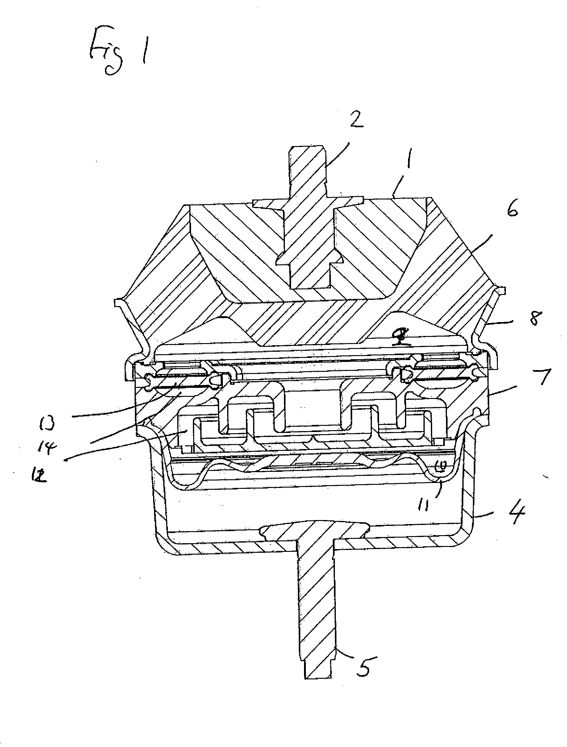 Hydraulically damped mounting device