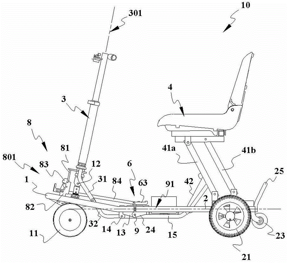 Front-back-linked foldable electric scooter frame