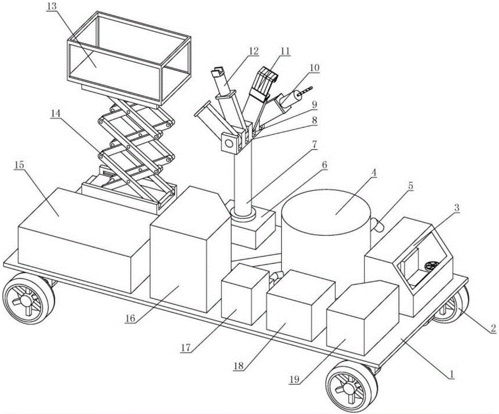 Automatic construction device for net hanging and spray-seeding on highway