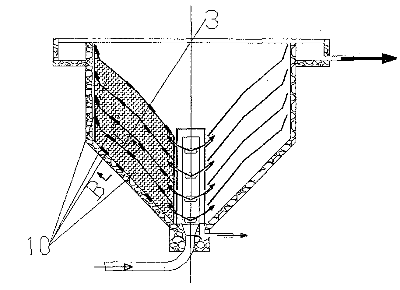 Radial settling tank with multiple layer settlement plate