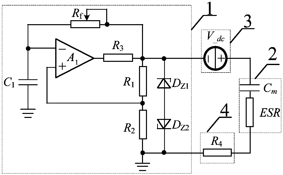 Device for measuring capacitance (C) and equivalent series resistance (ESR) in large frequency range