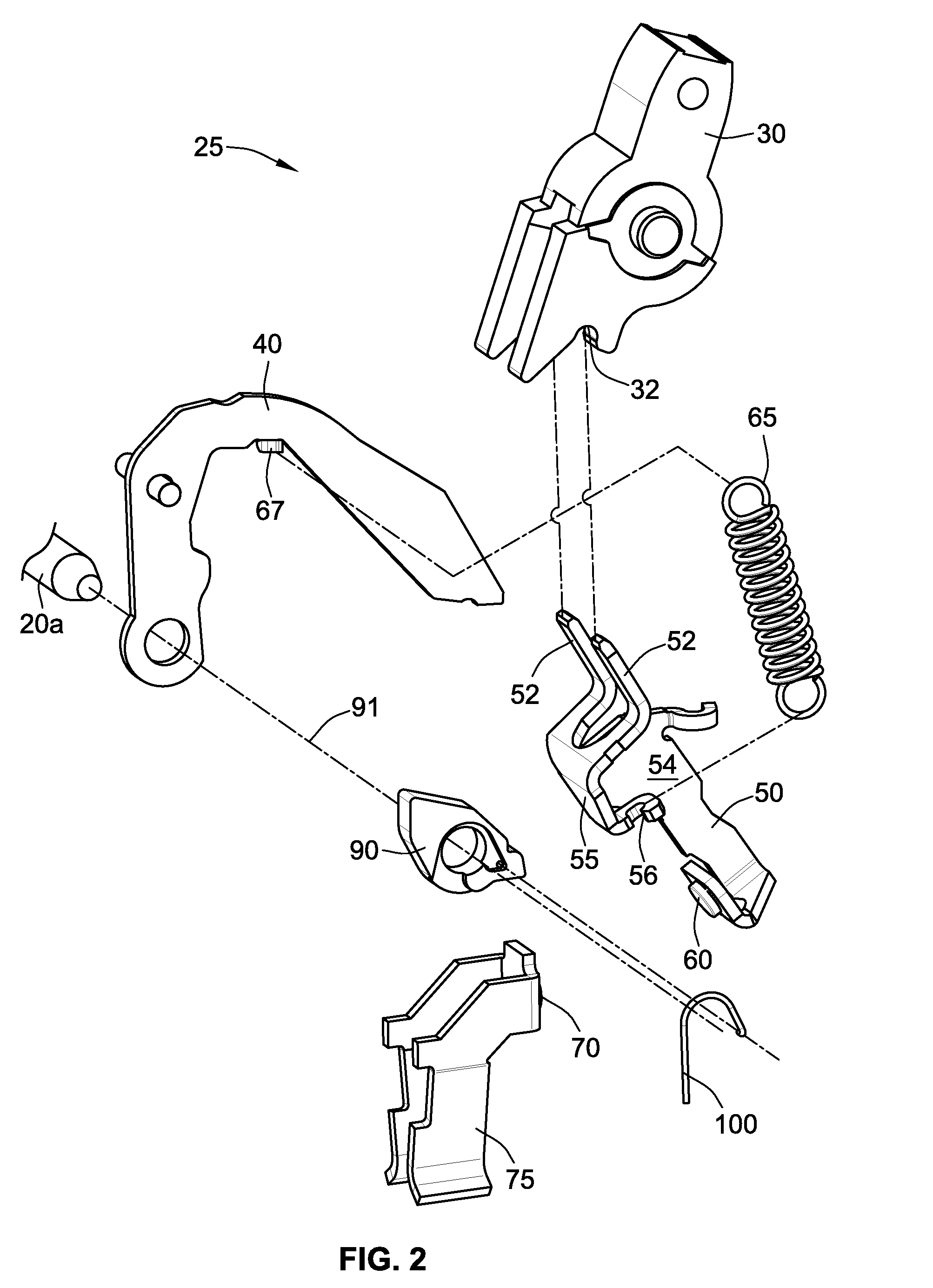 Moveable contact closing energy transfer system for miniature circuit breakers