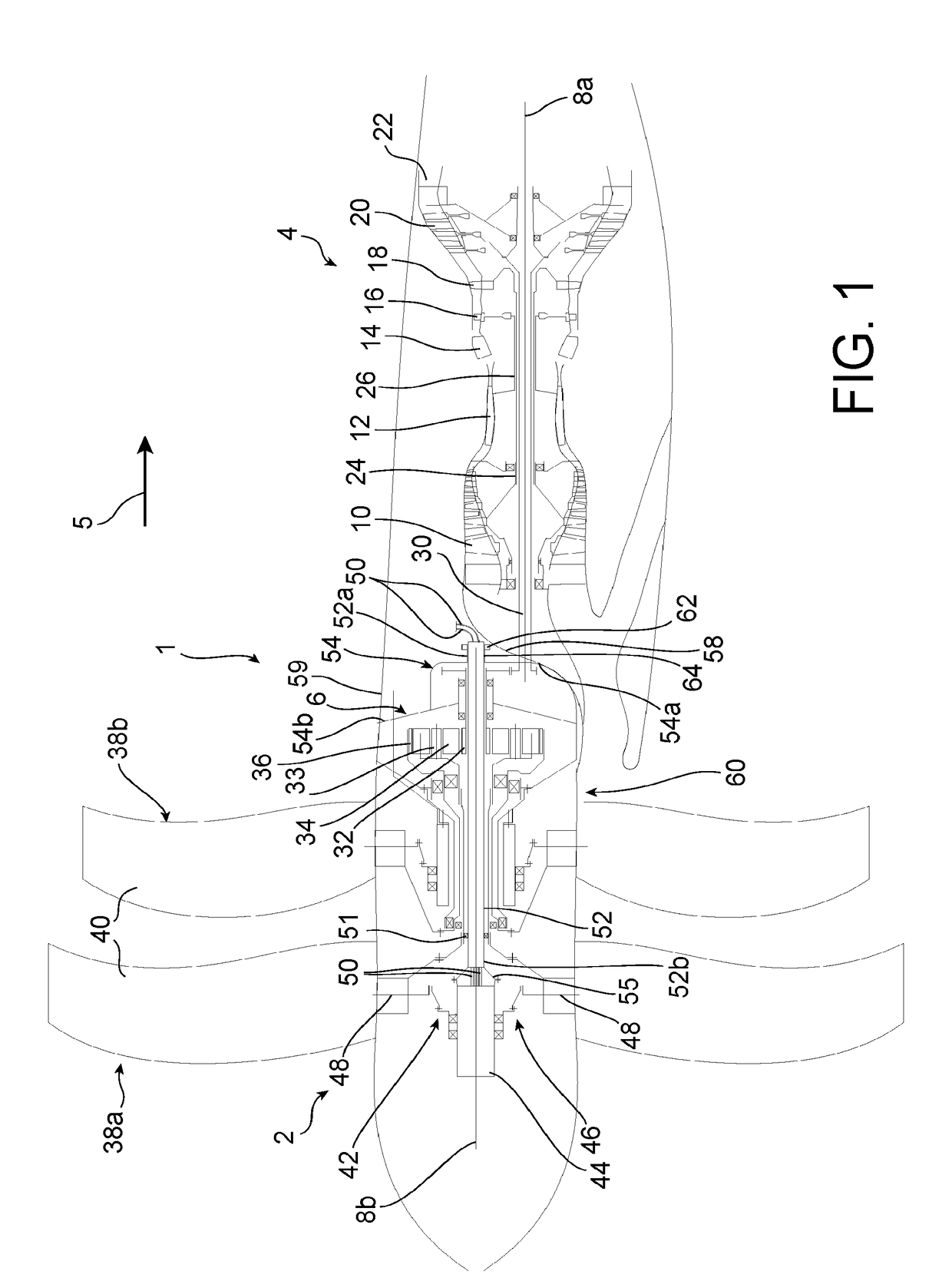 Assembly for turbine machine with open rotor contra-rotating propellers, comprising a small duct for the passage of ancillaries