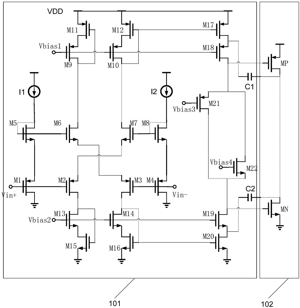 Operational amplifier circuit, operational amplifier and envelope follower power supply