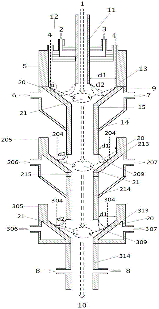 Multi-section plasma cracking carbonaceous material reactor system