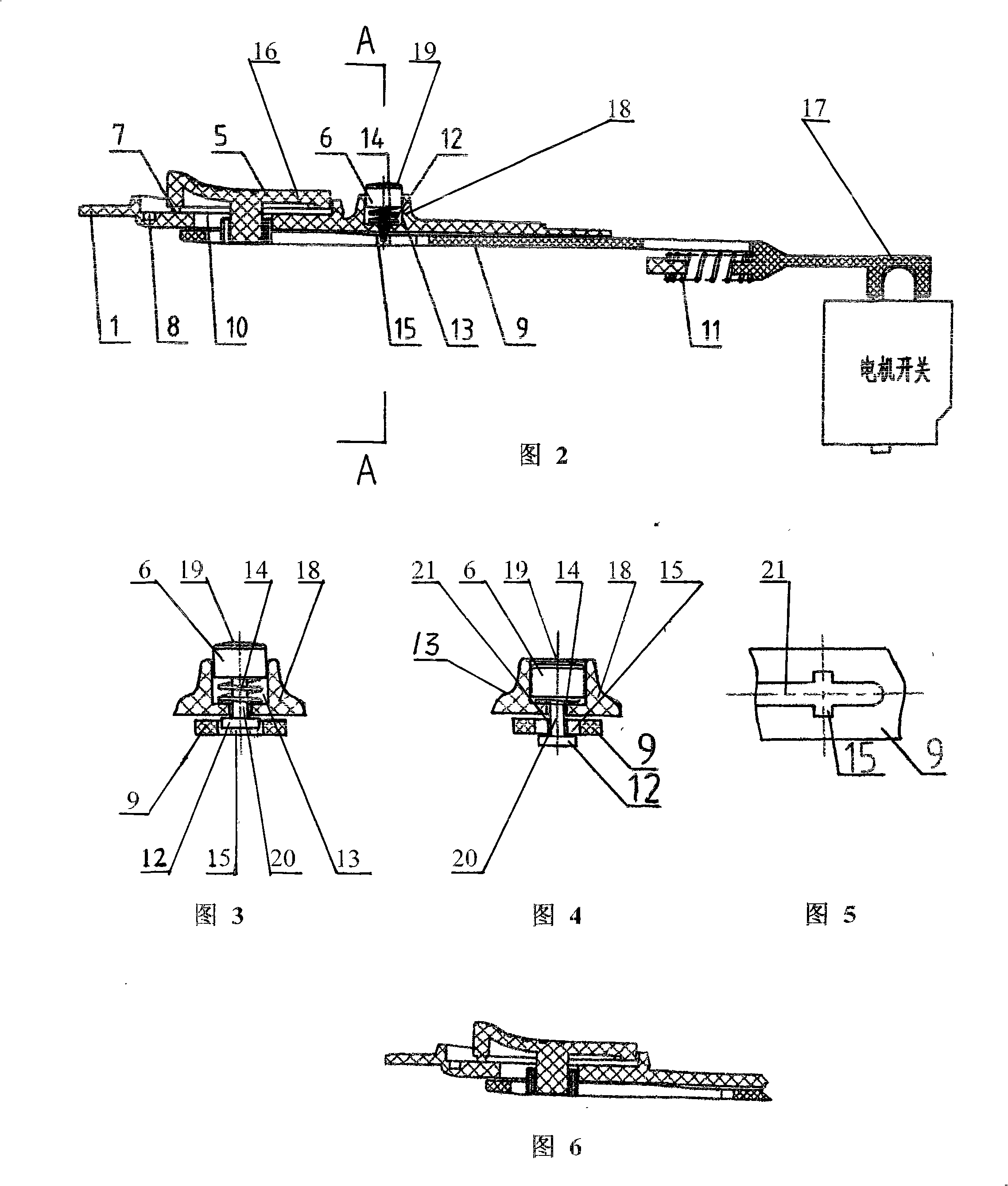 Electric angle grinder with secondary action unlocking mechanism