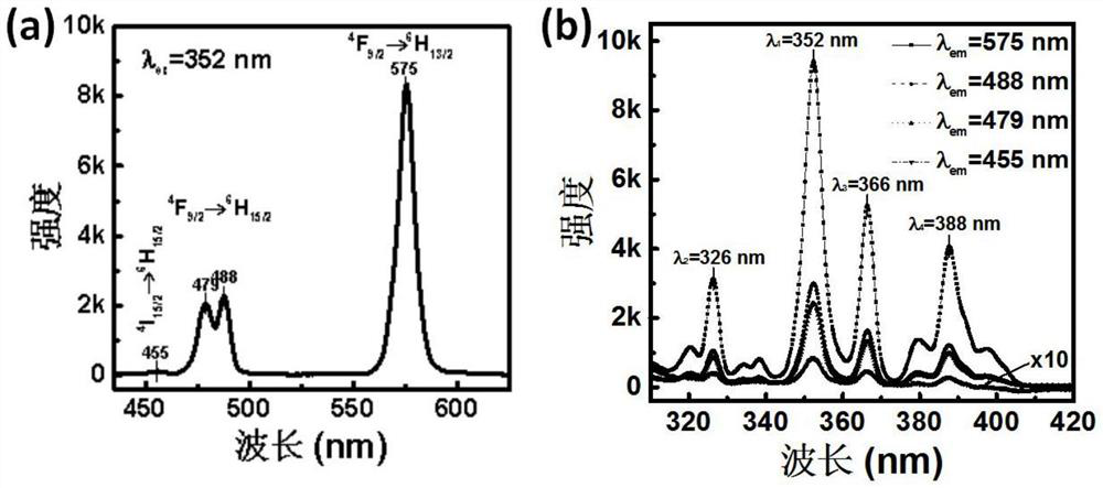 Temperature detection method based on excitation intensity ratio of rare earth Dy &lt; 3 + &gt; ions