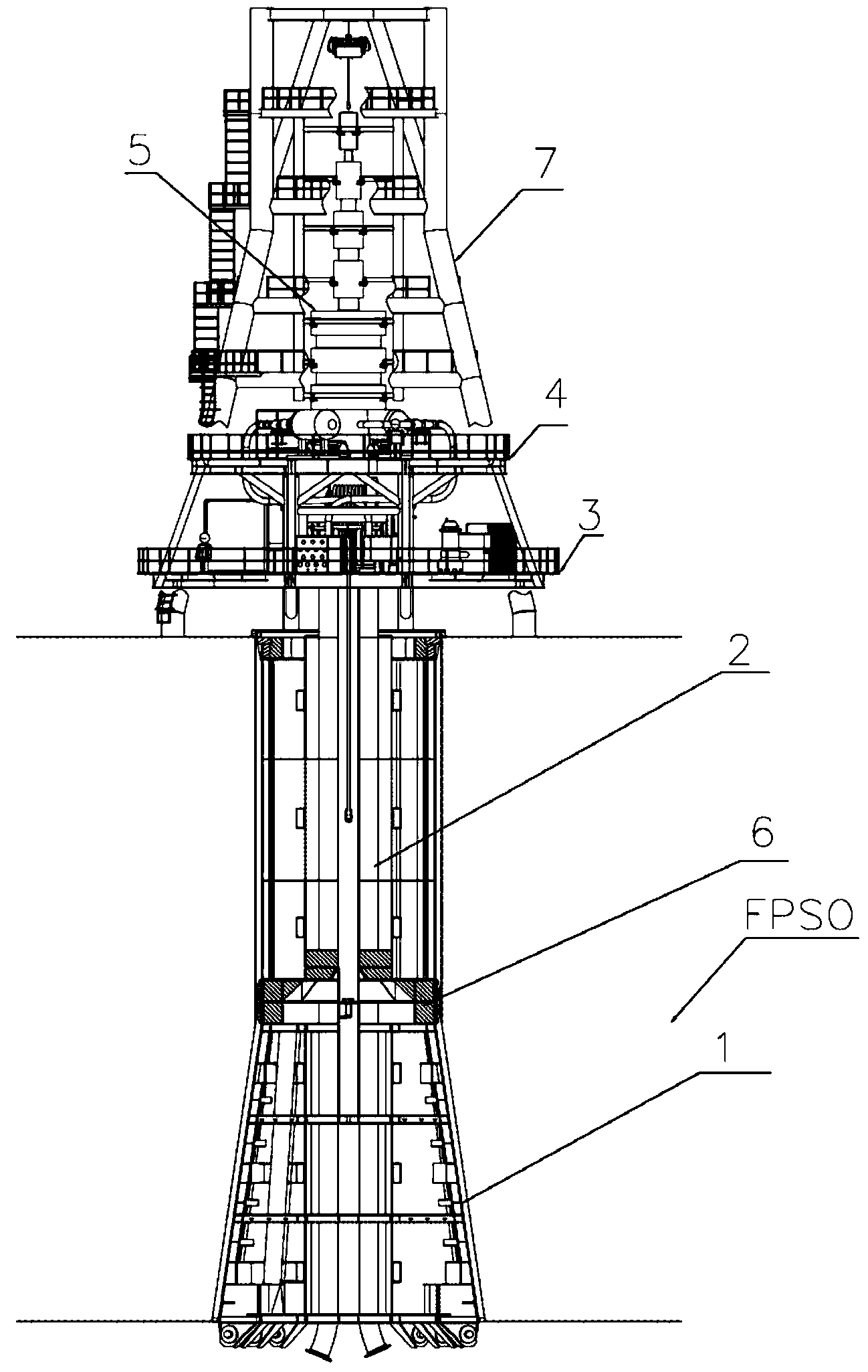 Novel inwards rotation tower single-point mooring device