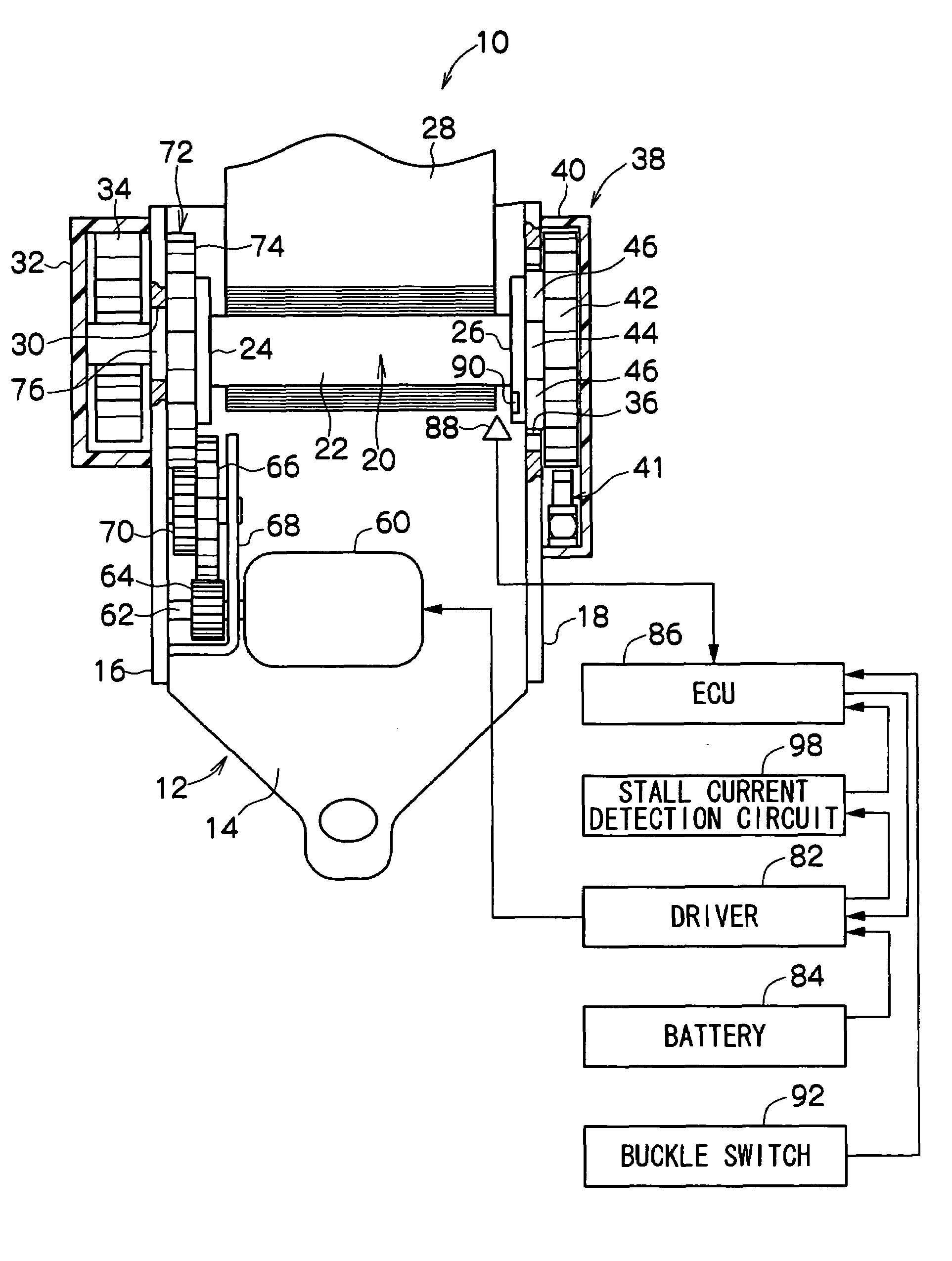 Motor retractor and drive control thereof