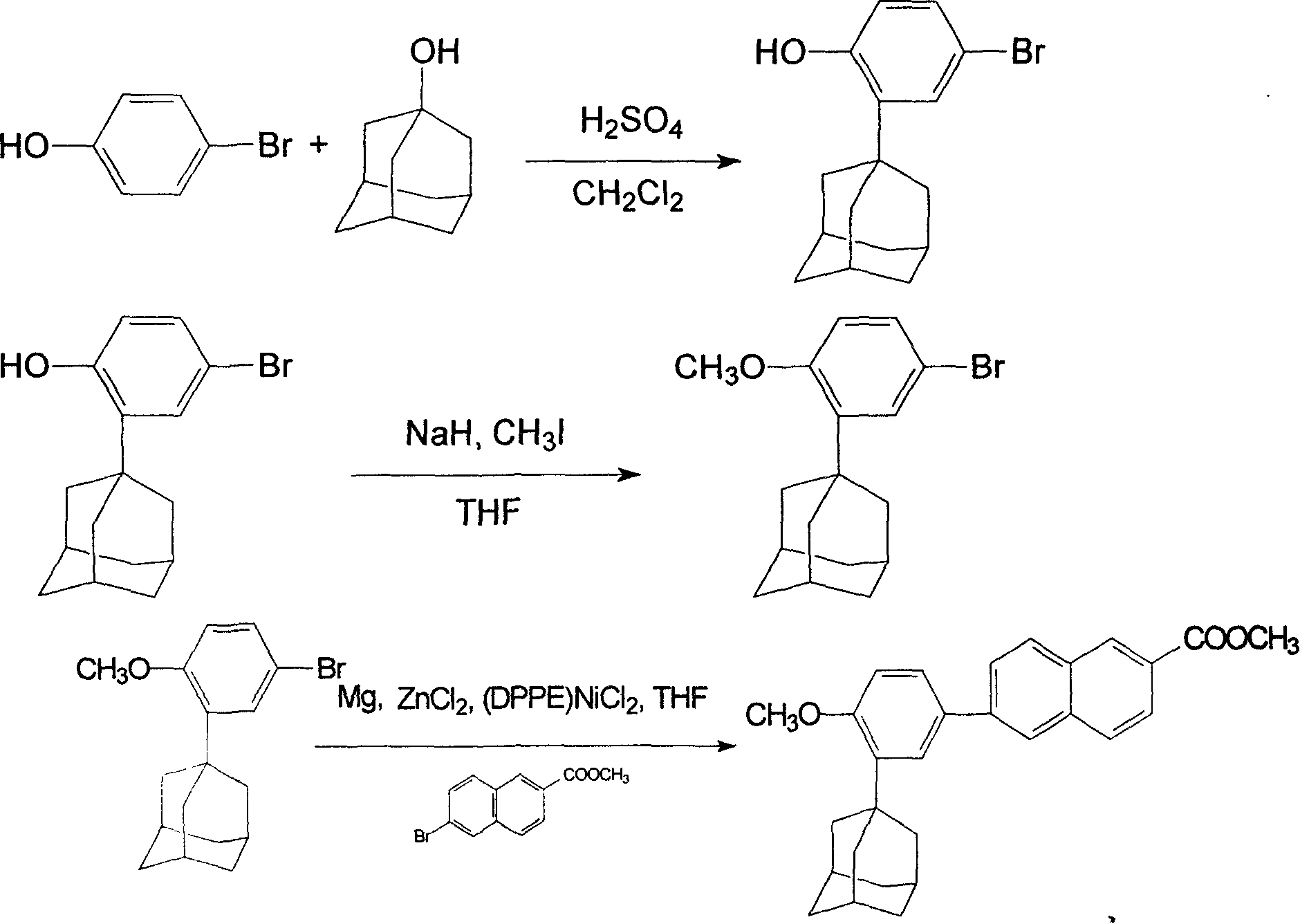 Process for preparing 6-[3-(1-adamantyl)-4-methoxy phenyl]-2-methyl naphthoate