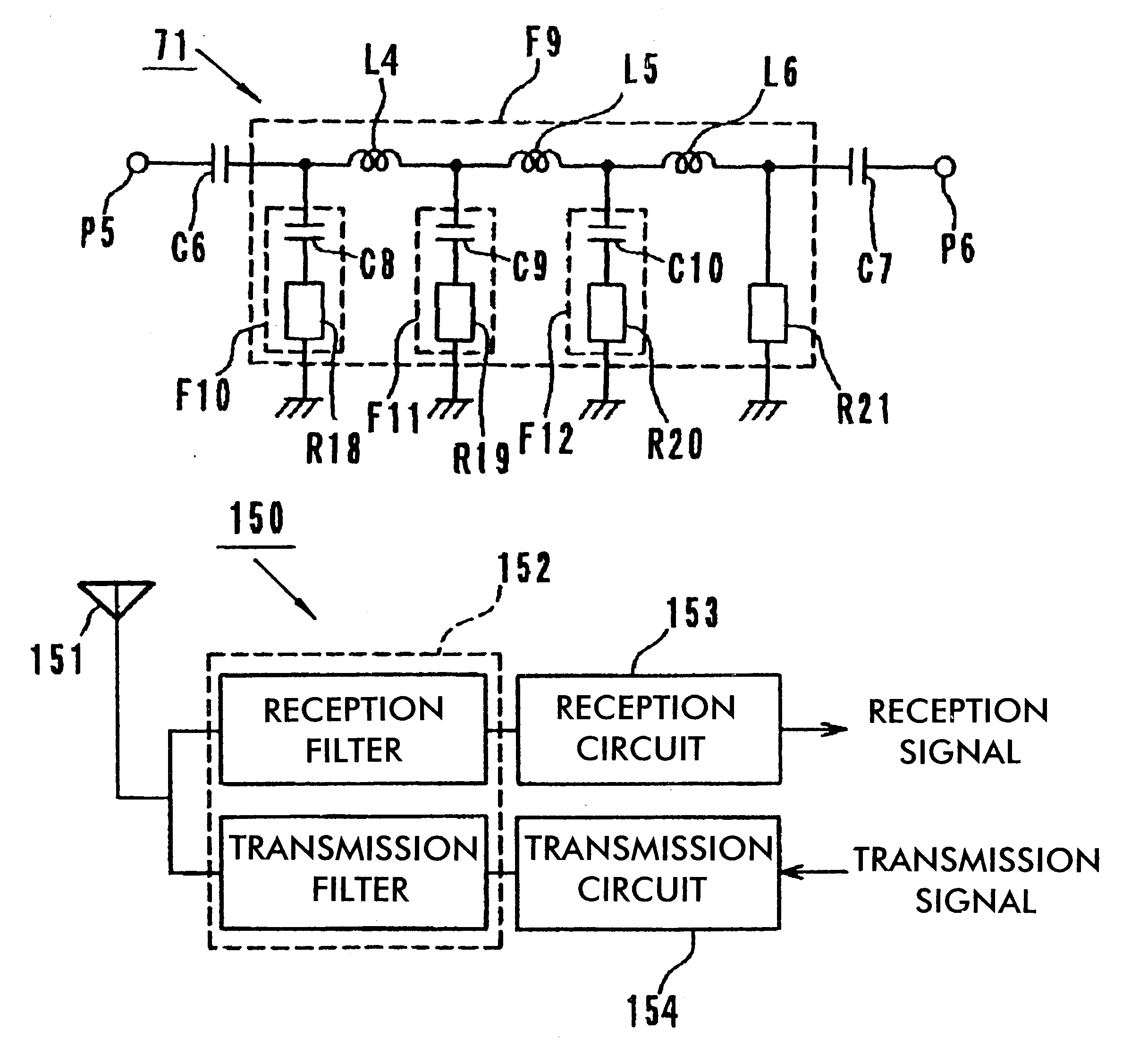 Filter unit comprising a wideband bandpass filter and one band-elimination filter