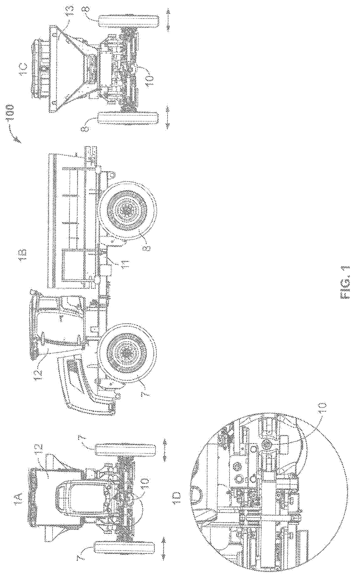 Adjustable wheel track axle with independent wheel angle control for an agricultural vehicle