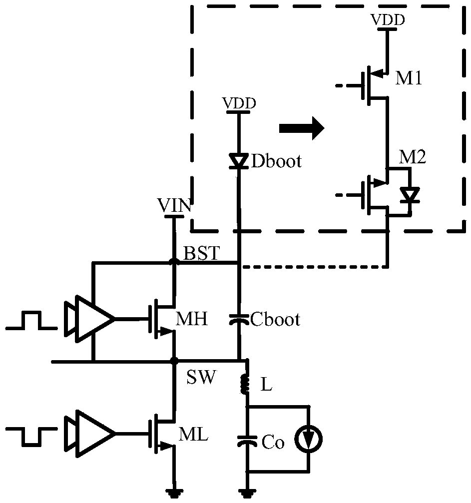 A switch bootstrap charging circuit suitable for high-speed gate driving of GaN power device
