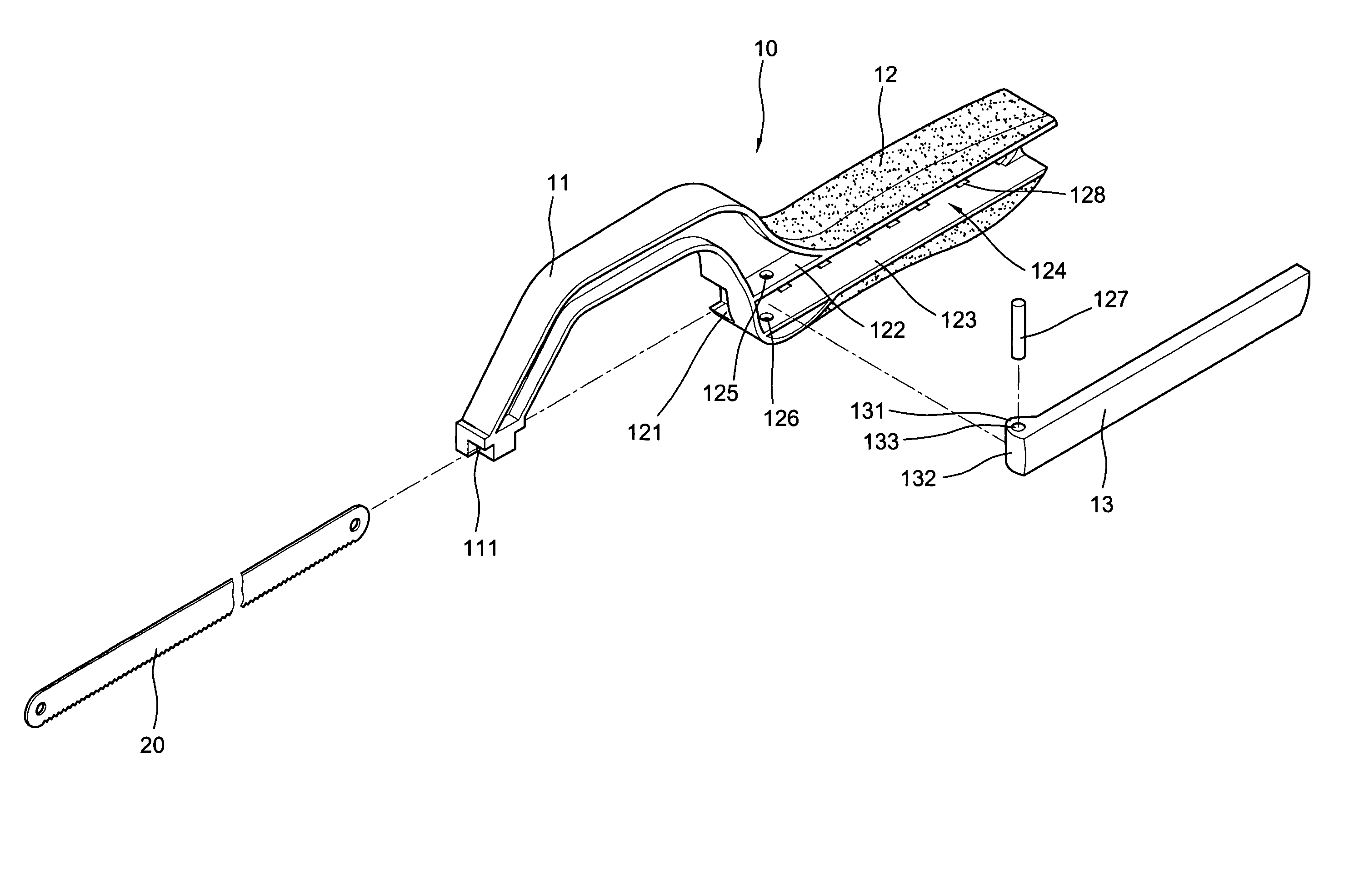 Structure of a miniature hacksaw