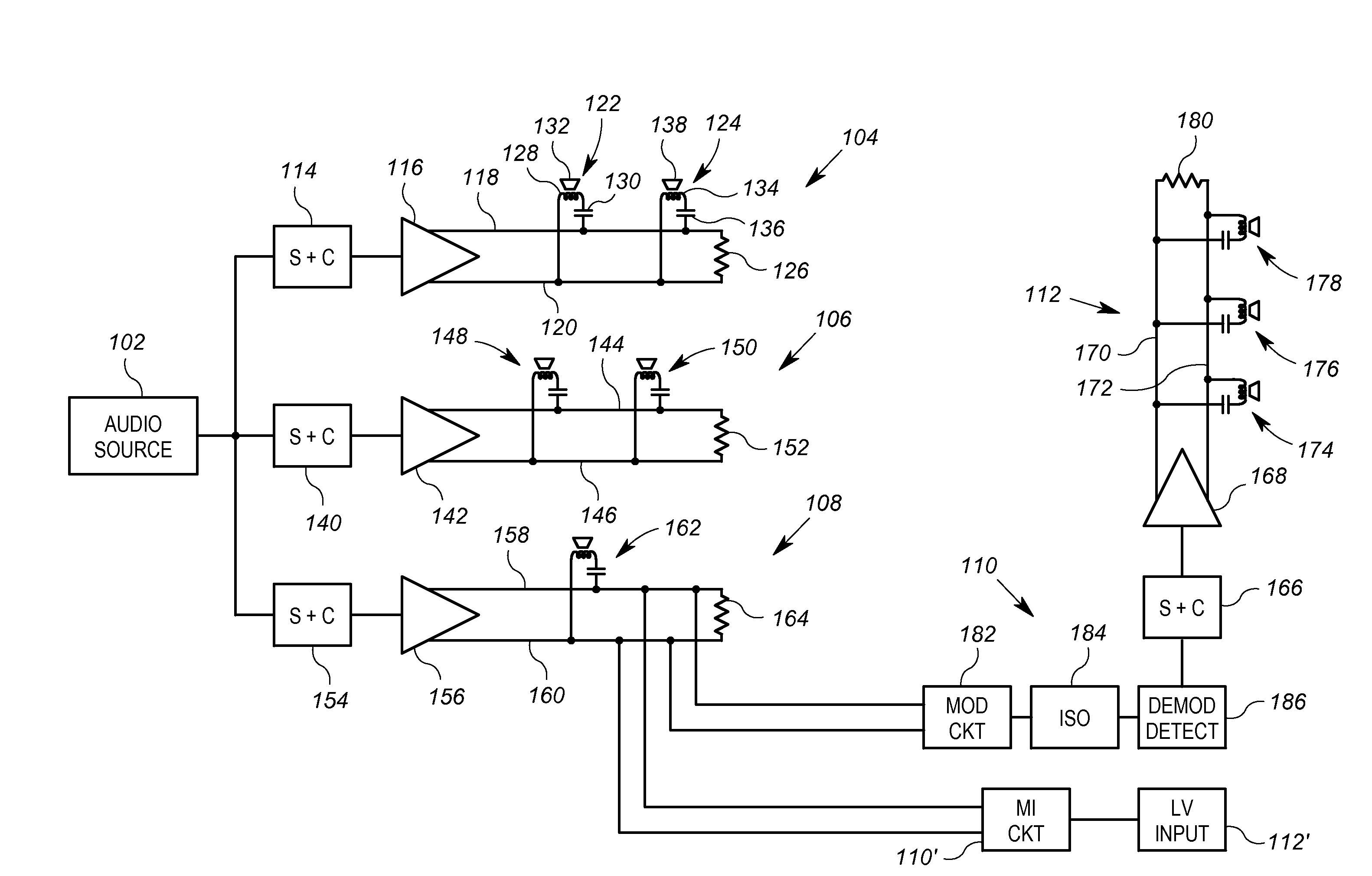 Arrangement and method for communicating audio and DC signals