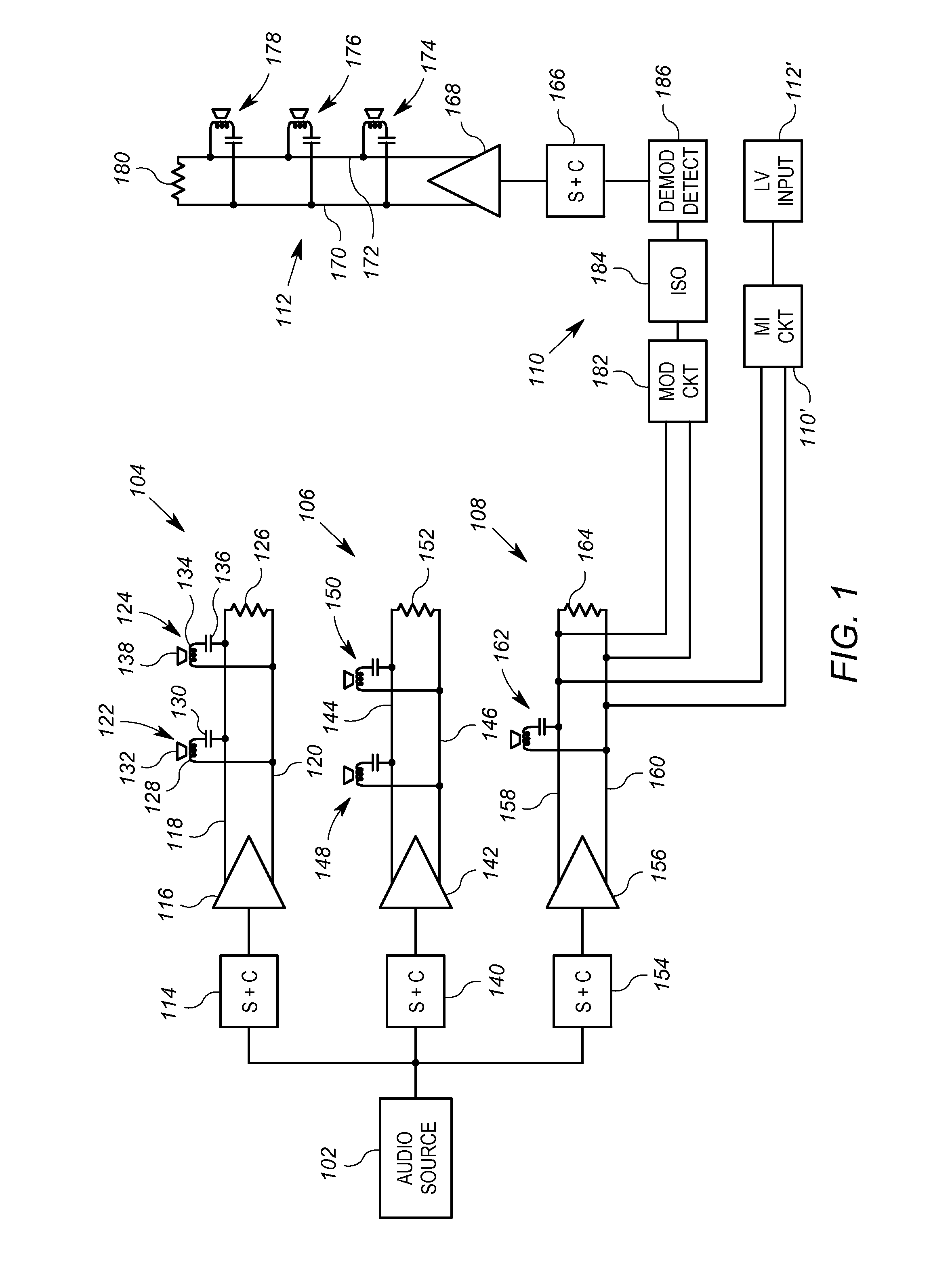 Arrangement and method for communicating audio and DC signals