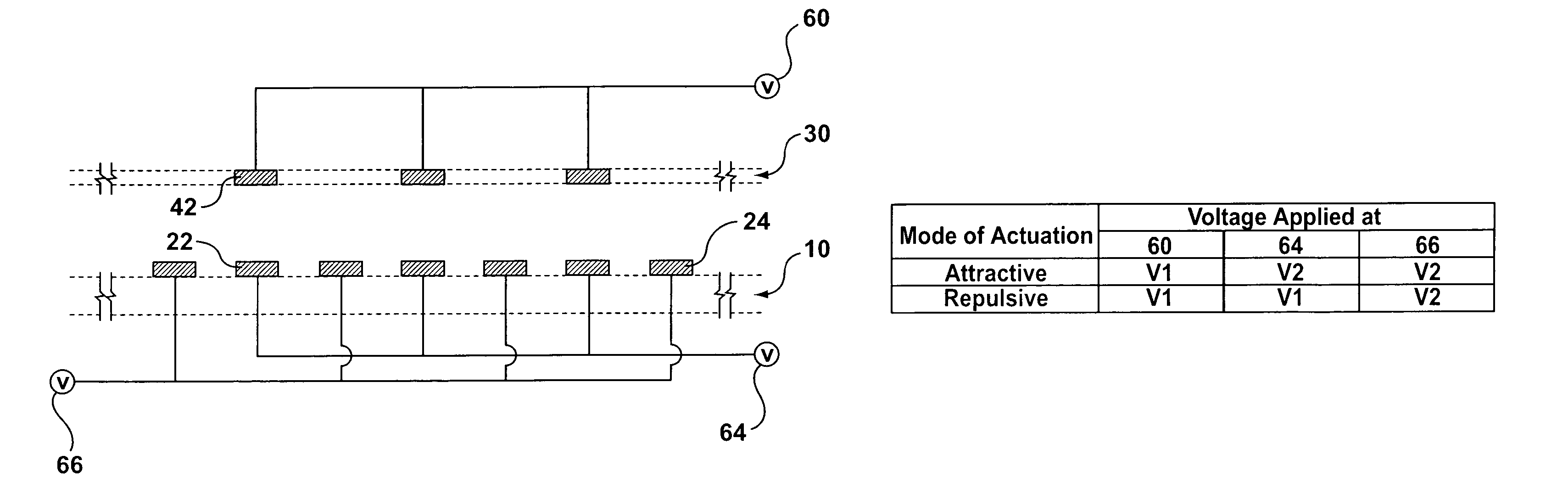 Bi-directional actuator utilizing both attractive and repulsive electrostatic forces