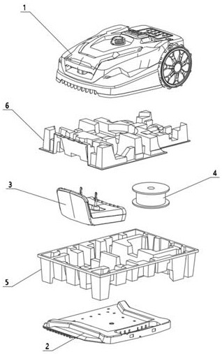 Packaging structure of mowing equipment with foldable charging station