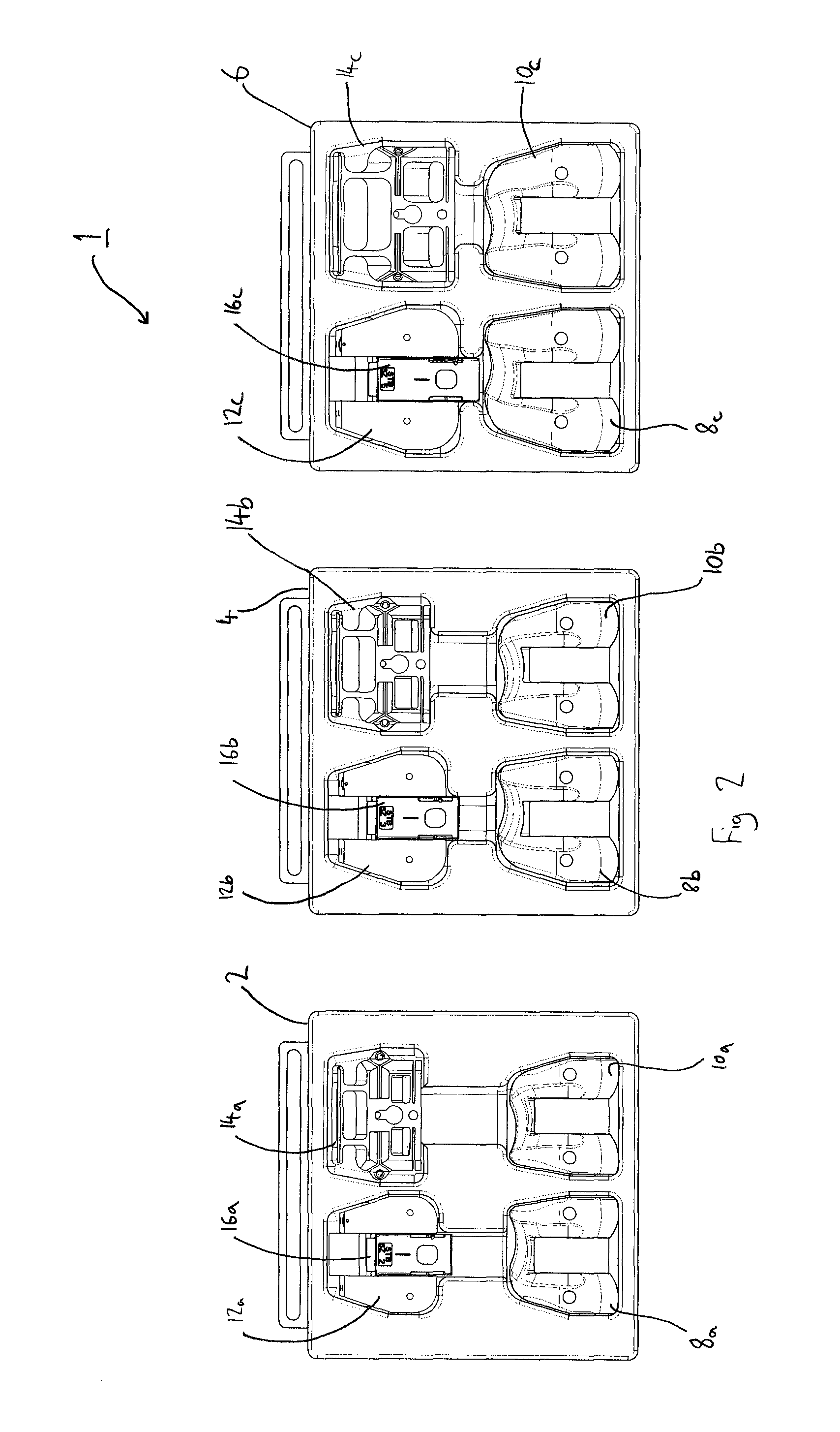 Container and system of containers of surgical instruments for knee surgery