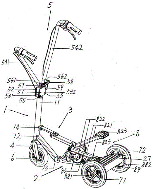 Quick folding portable three-wheel scooter