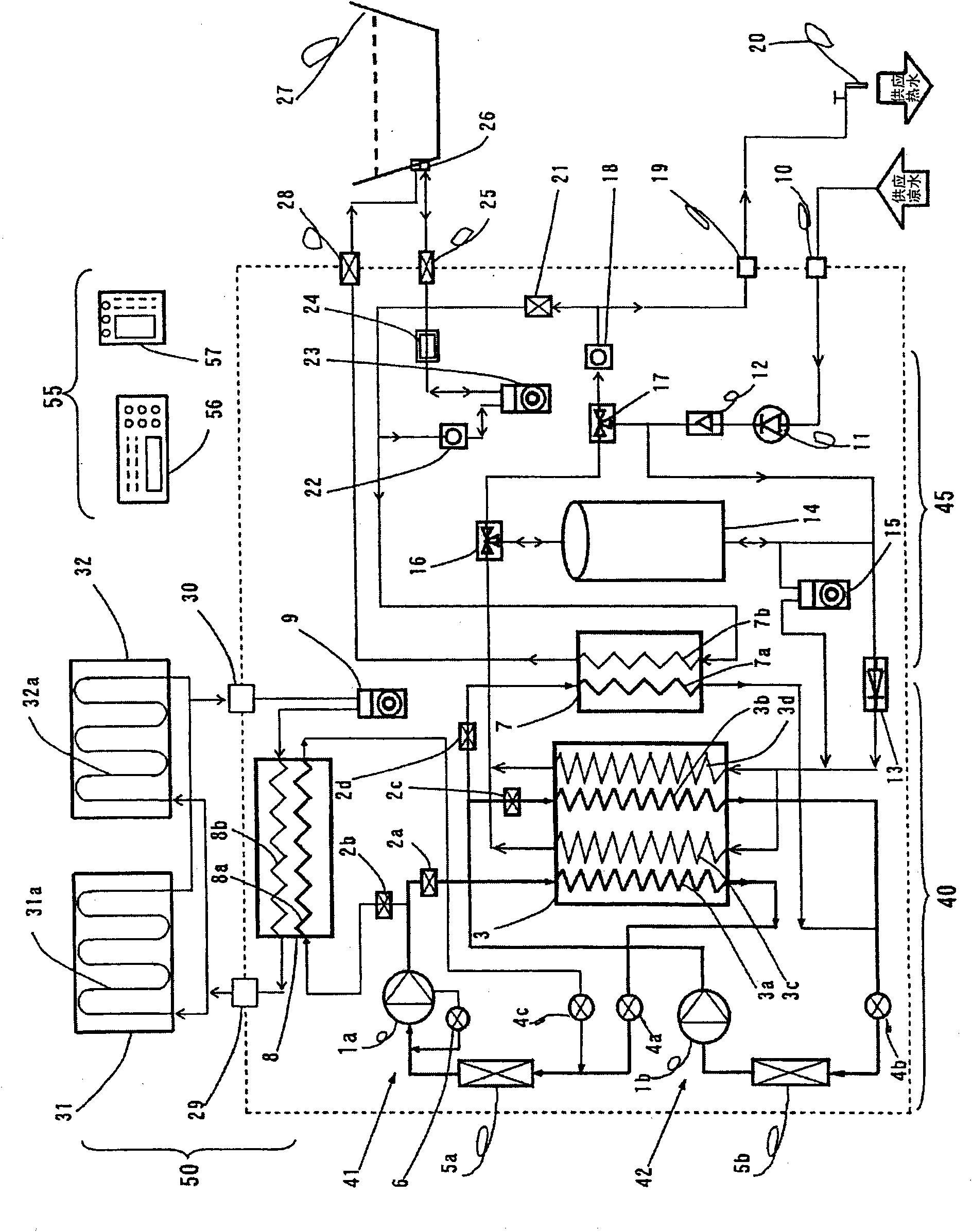 Heat pump hot-water supply floor heating device