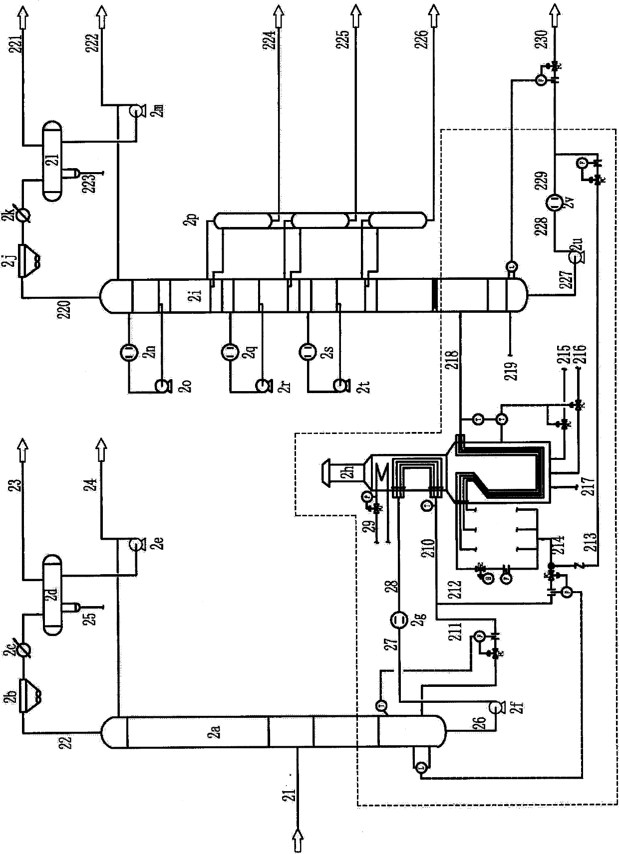 Reboiling and feeding heating two-in-one heating furnace and fractionation method thereof