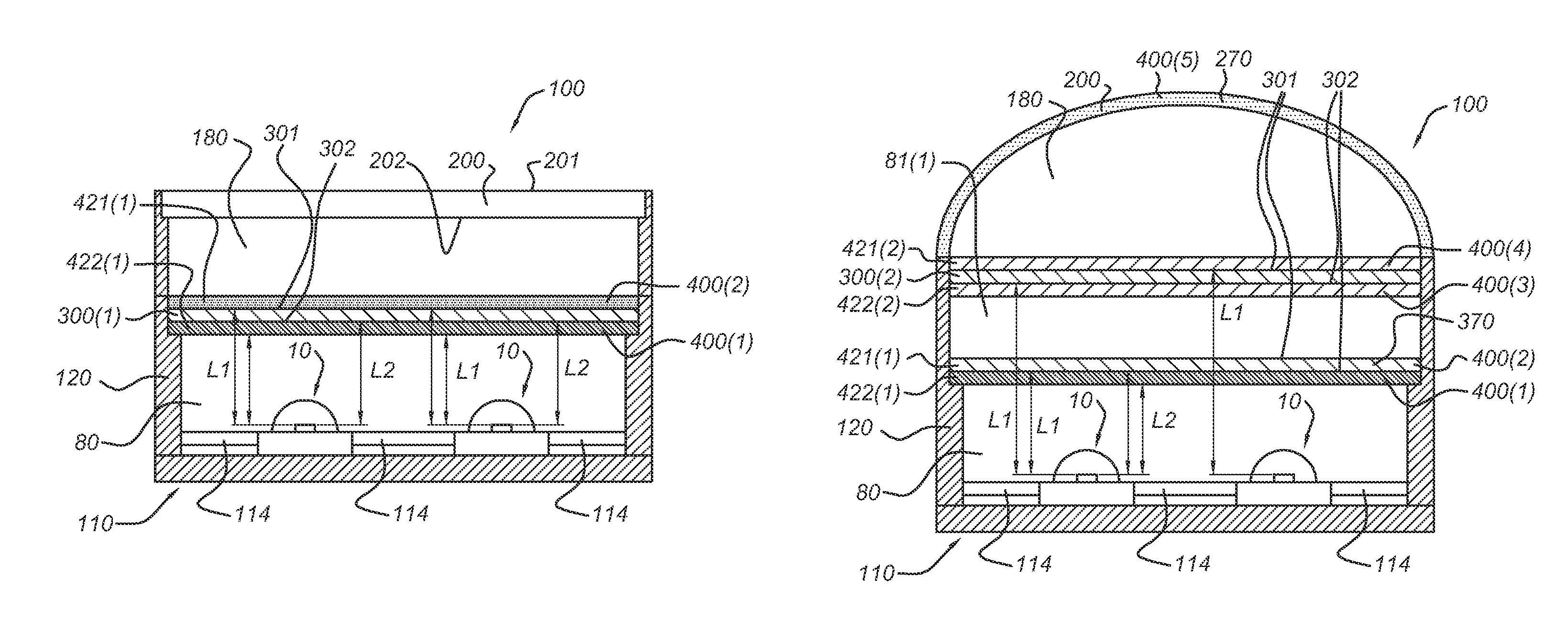 Illumination device with LED and one or more transmissive windows