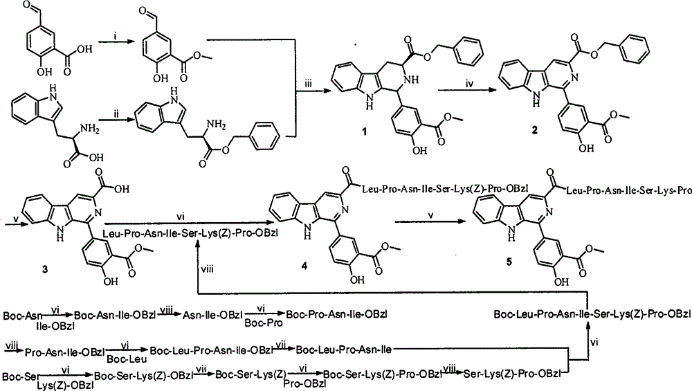 LPNISKP modified beta-carboline, preparation therefor, nanostructure, activity and application thereof