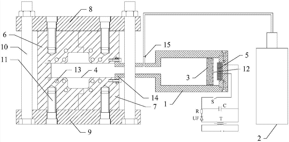 Electromagnetic pulse based air-assist thermal forming device and forming method for light-alloy pipe fittings