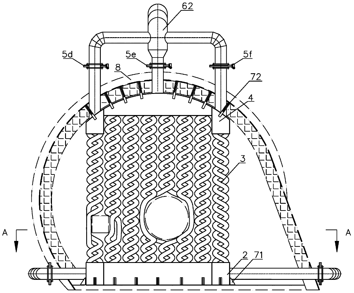 Heat exchange device applied into kiln head hood of rotary kiln