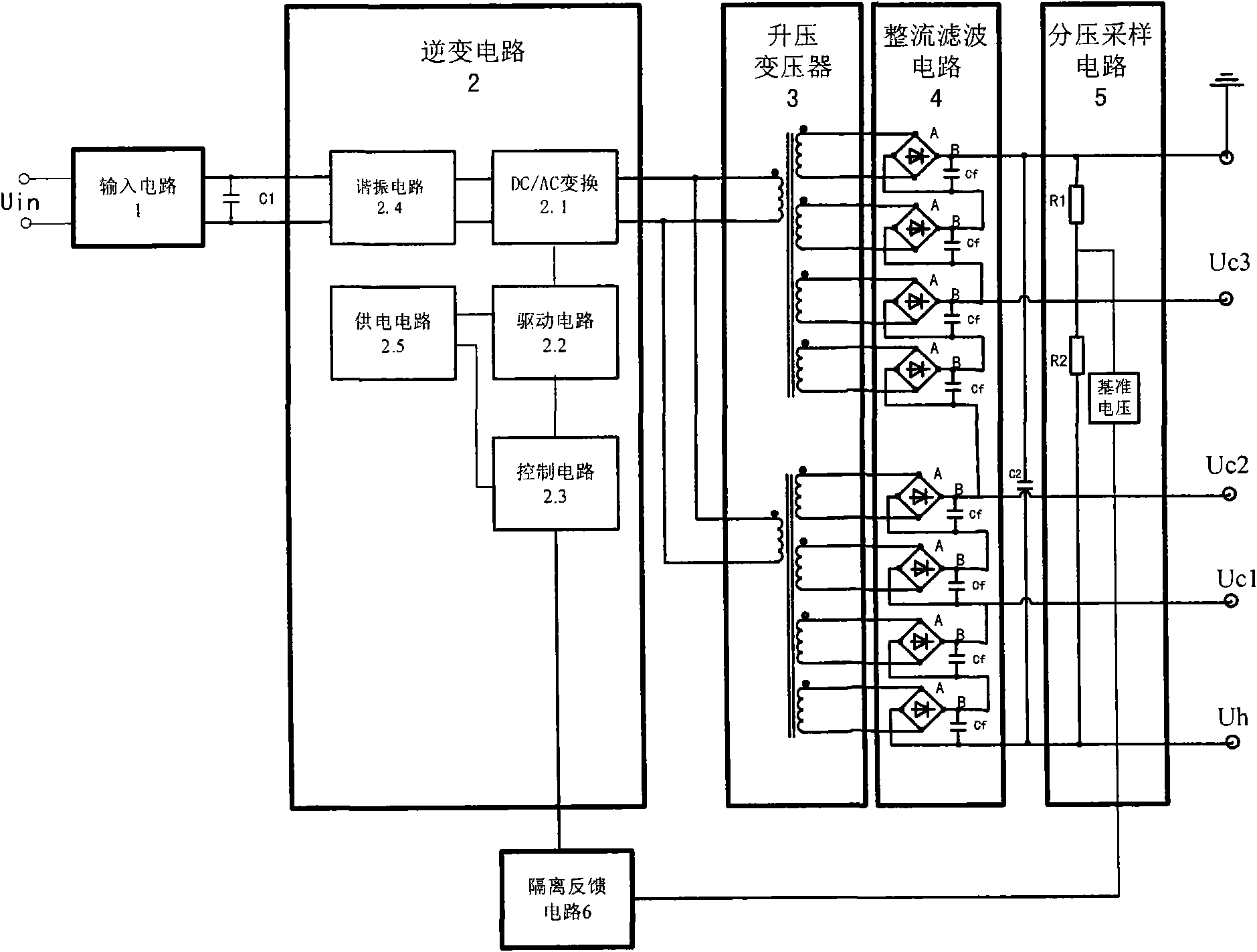 High-voltage switch power supply for power modulator of travelling wave tube