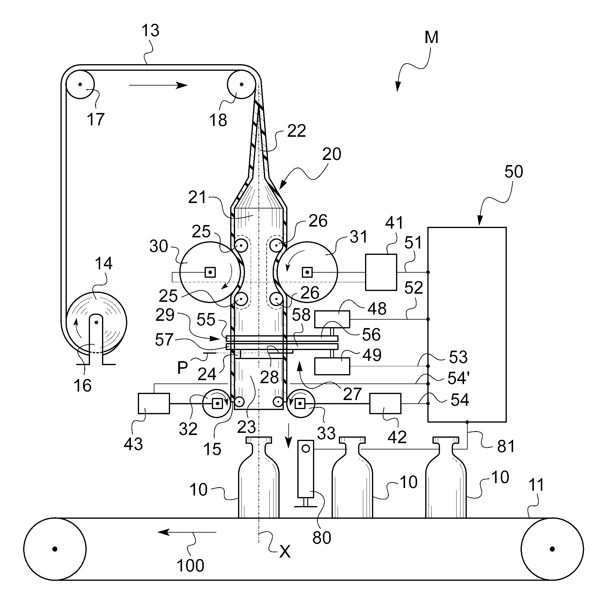 Device for placing sleeves on traveling articles