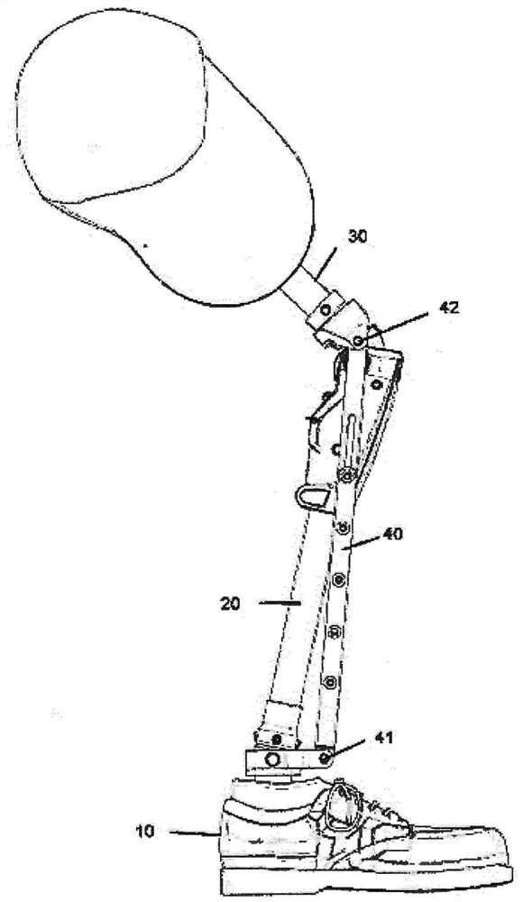 Orthopedic device, having foot part, lower-leg part and thigh part