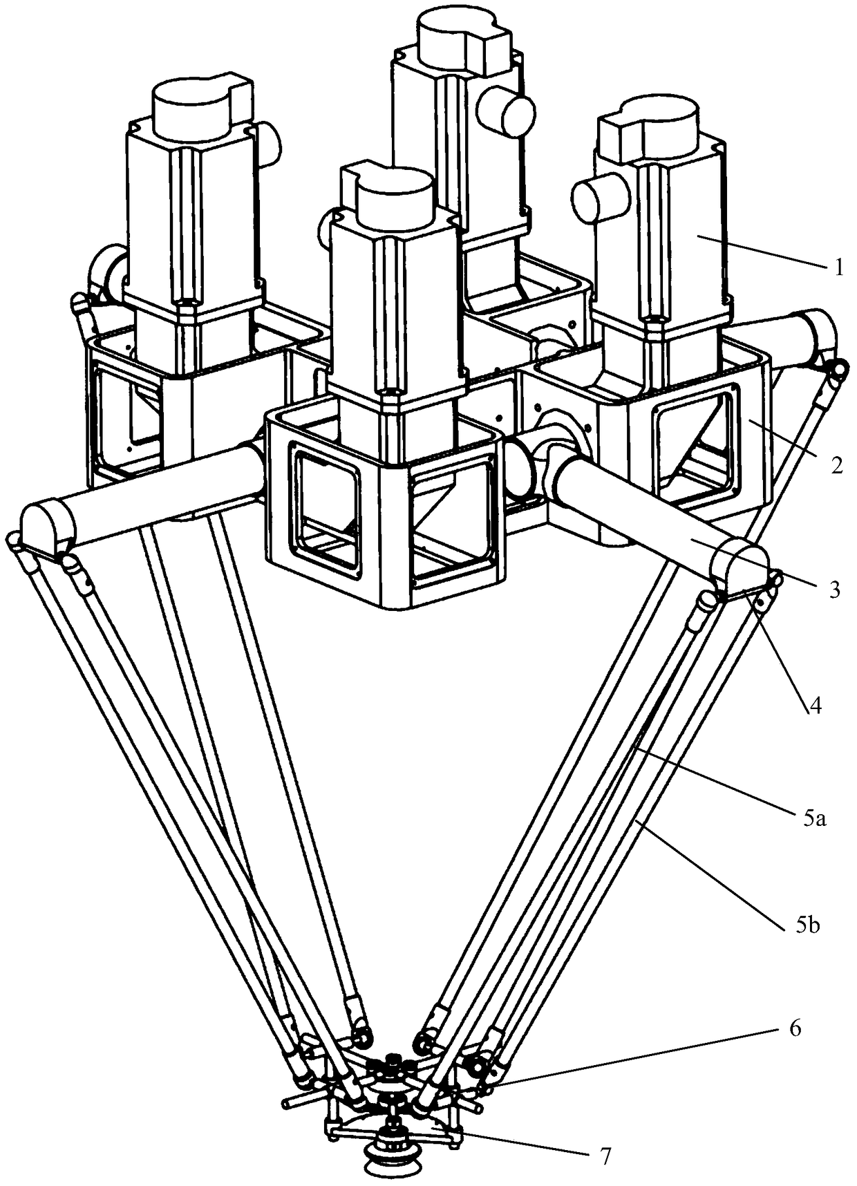 Cross-slider type four-chain three-level one-rotation high-speed parallel manipulator