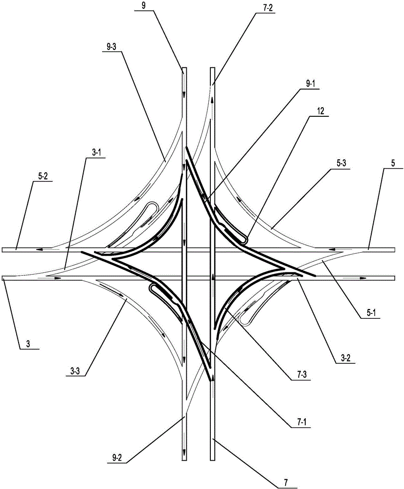 Man-vehicle-layered interchange type overpass
