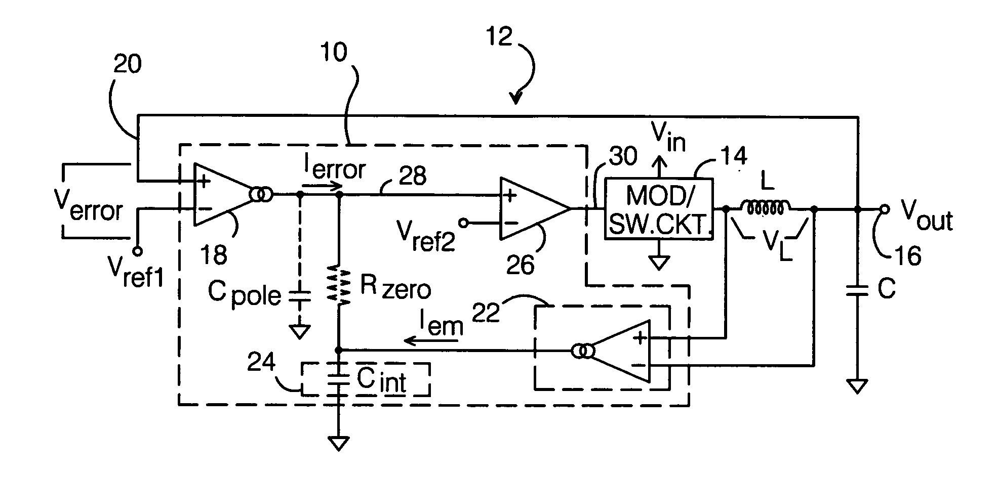 Single integrator sensorless current mode control for a switching power converter