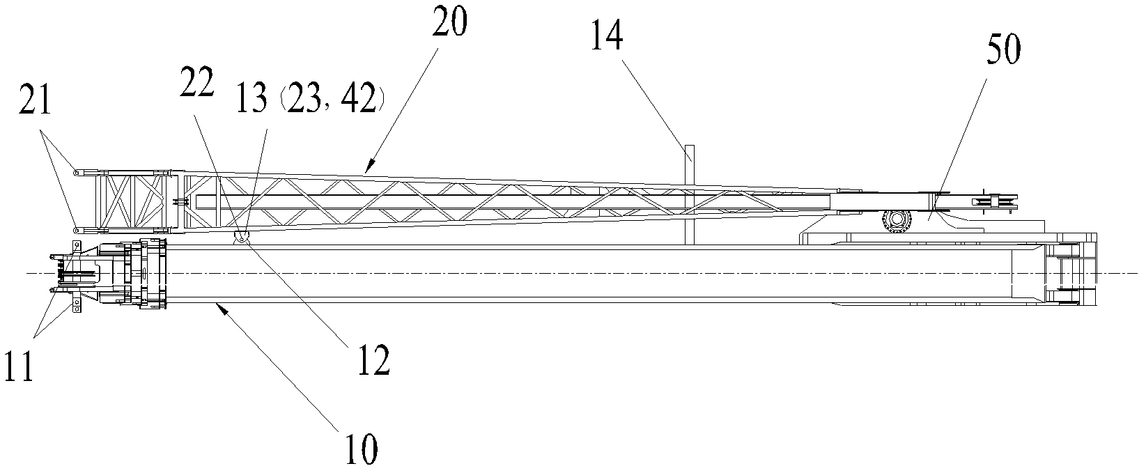 Unfolding/folding device of auxiliary arm, arm support structure and crane