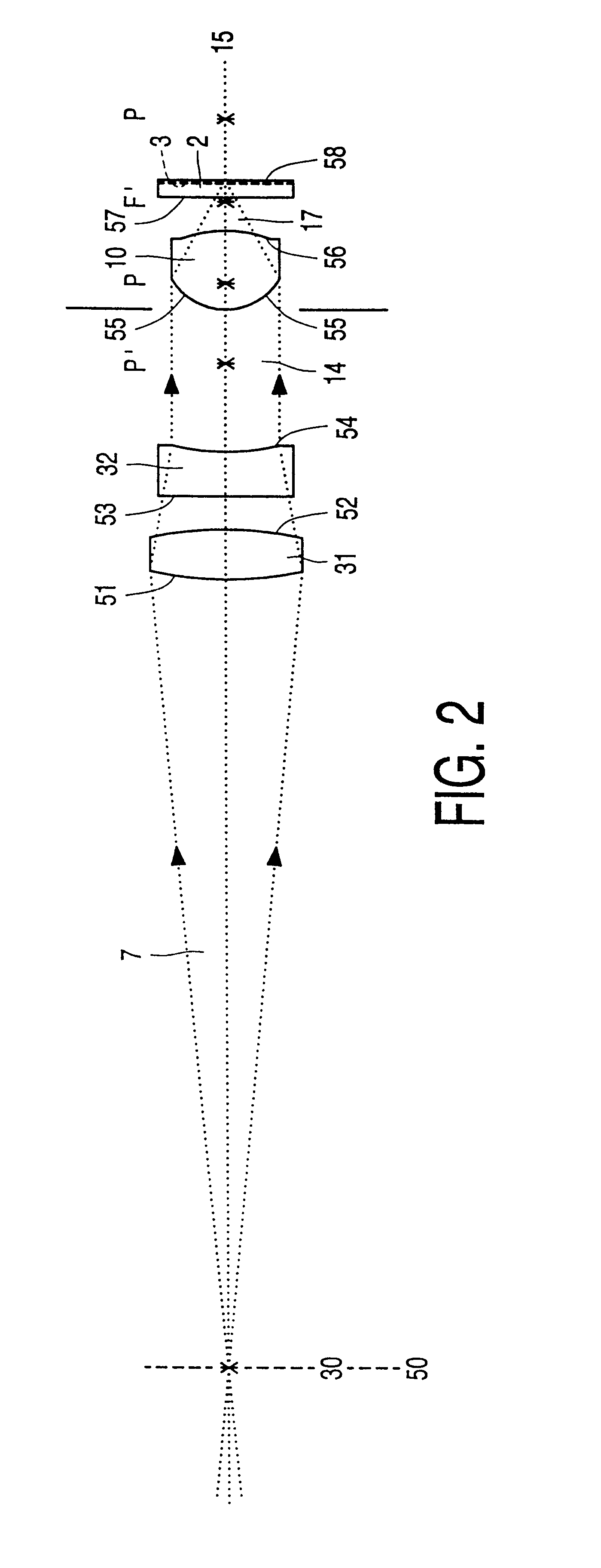 Optical lens system and scanning device provided with such a system