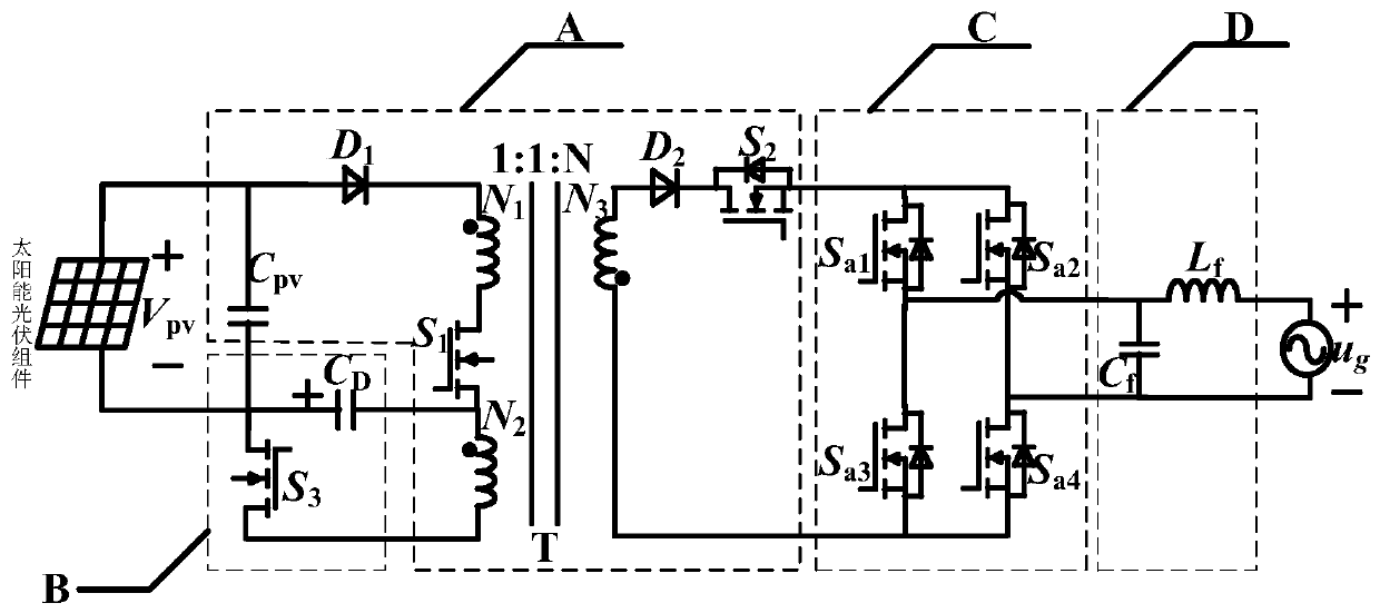 Three-port flyback photovoltaic grid-connected micro-inverter with power decoupling circuit, and modulation method