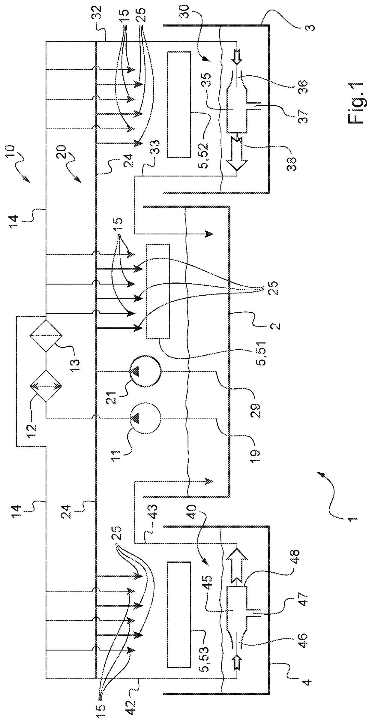 Lubrication device having a plurality of lubrication liquid recovery tanks, and optimized and reliable delivery means to a main tank