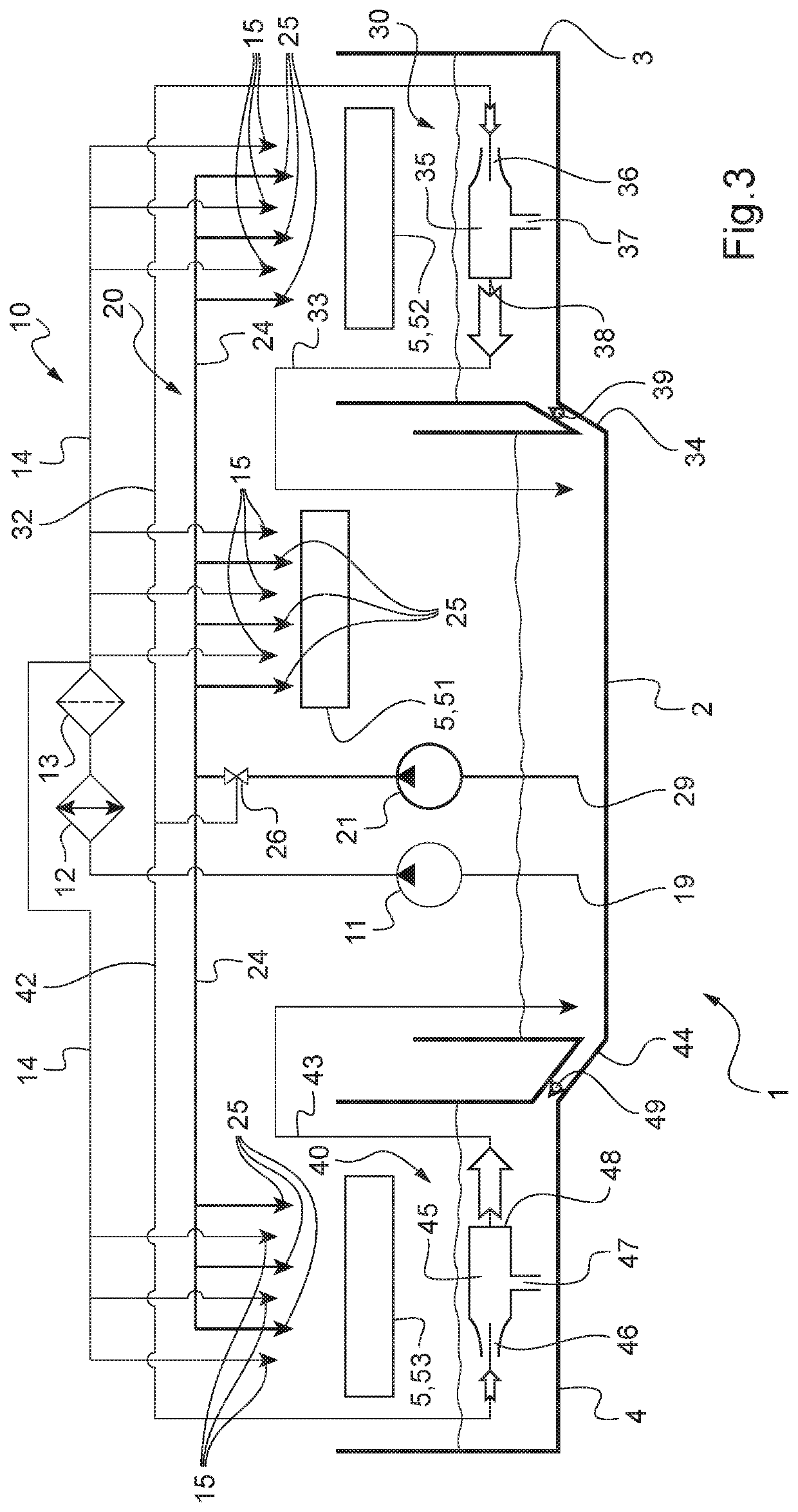 Lubrication device having a plurality of lubrication liquid recovery tanks, and optimized and reliable delivery means to a main tank