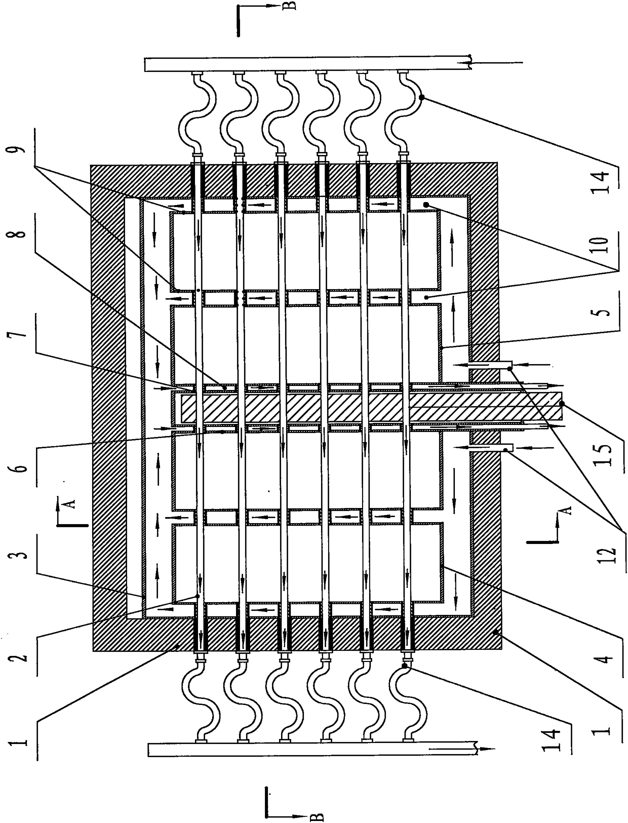 Controllable multi-directional flow convection heat exchange flue that is resistant to dust deposition and condensation, high temperature resistance and load tracking