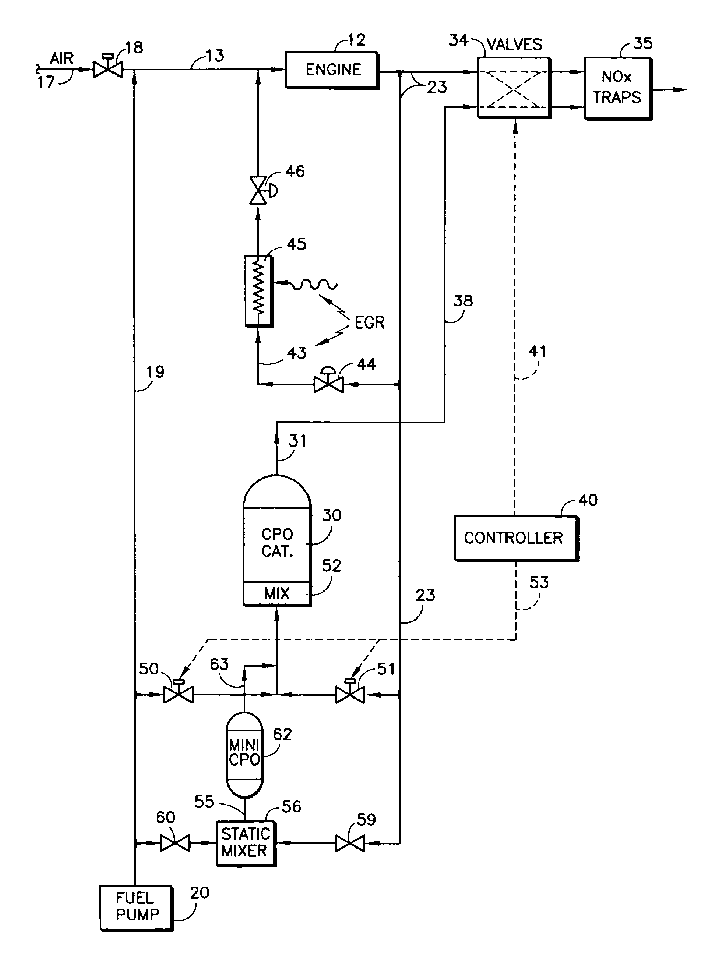 Intermittent application of syngas to NOx trap and/or diesel engine