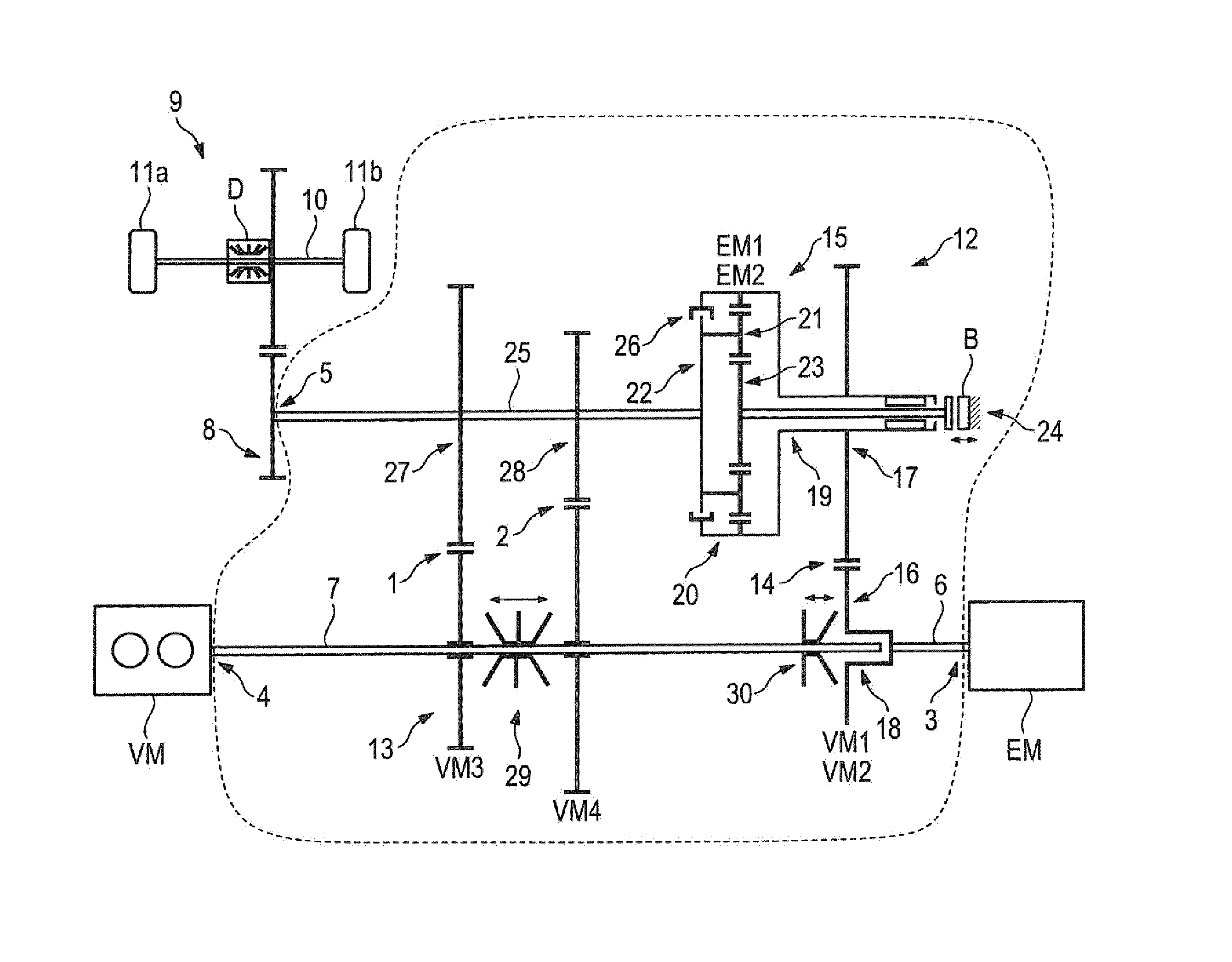 Torque Overlay Device for a Hybrid Drive System, and a Method for Operating Such a Hybrid Drive System