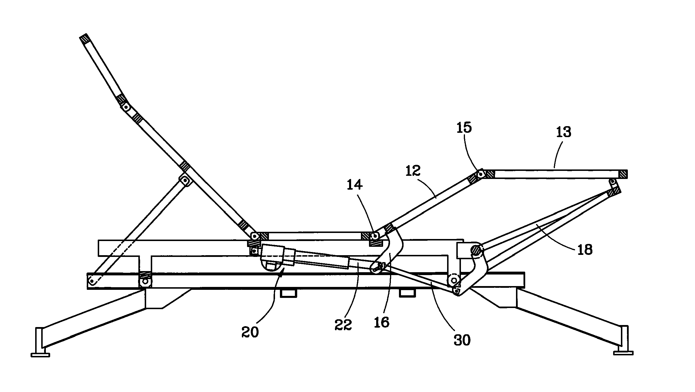 Leg lift mechanism for electric bed or chair