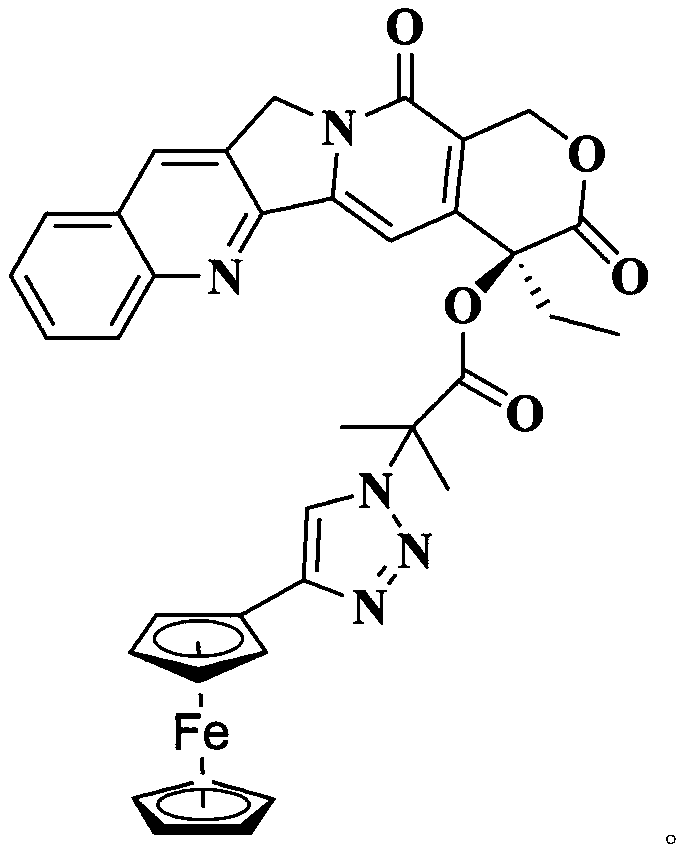 Organic metal drug camptothecin-ferrocene and preparation method thereof