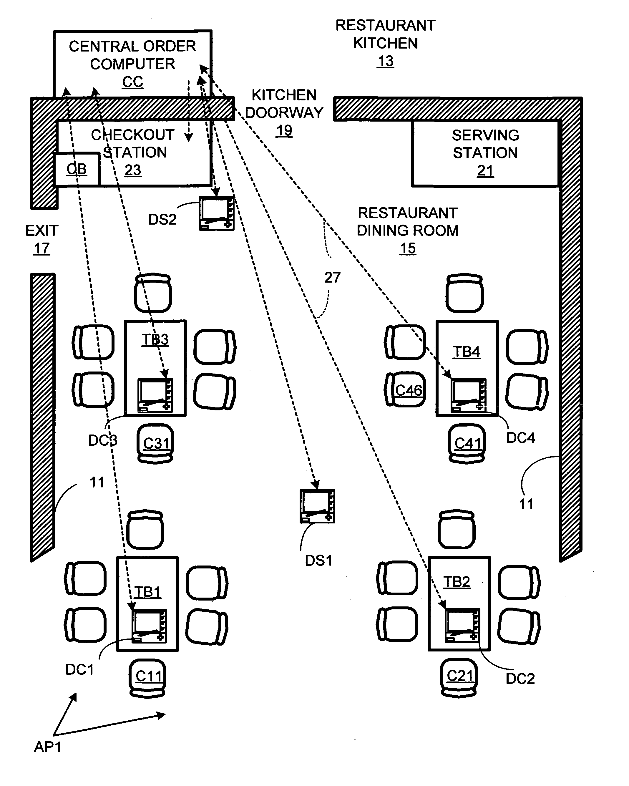 Restaurant management using network with customer-operated computing devices